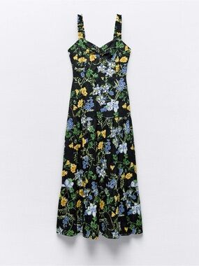 Zara Floral Eyelet Midi Dress S